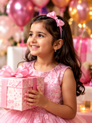 Birthday girl holding a gift
